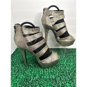 Qupid Gold Strappy Platform Stiletto‎ Heels Peep Toe Size 8